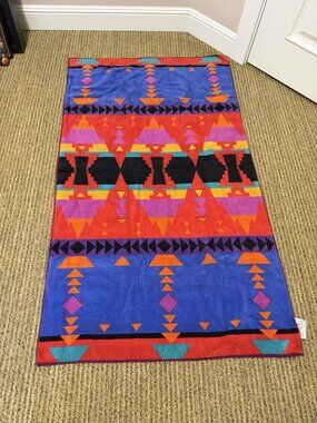 Pair Of Vintage Royal Terry Beach Towels Green Geometric Tropical